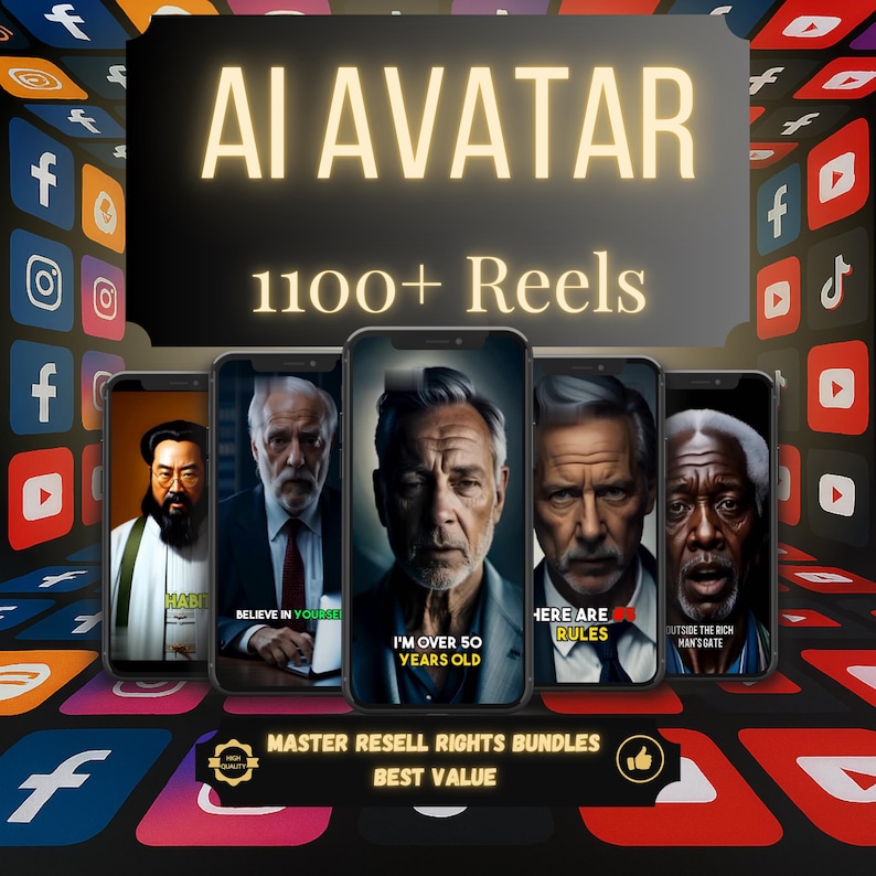 AI Avatar Reels Bundle: 1,100 Faceless Videos with PLR and Resell Rights (Digital Download)_Ma