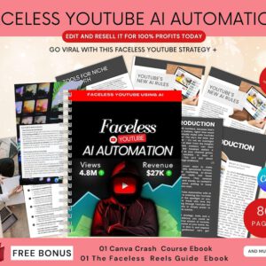 Faceless YouTube AI Automation Ebook: Canva Template with PLR and MRR Rights