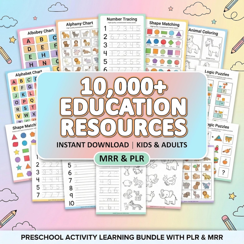 Kids Learning Activities Bundle | Over 10,000 Educational Resources for Children - Coloring Books, Worksheets (Includes PLR and MRR)