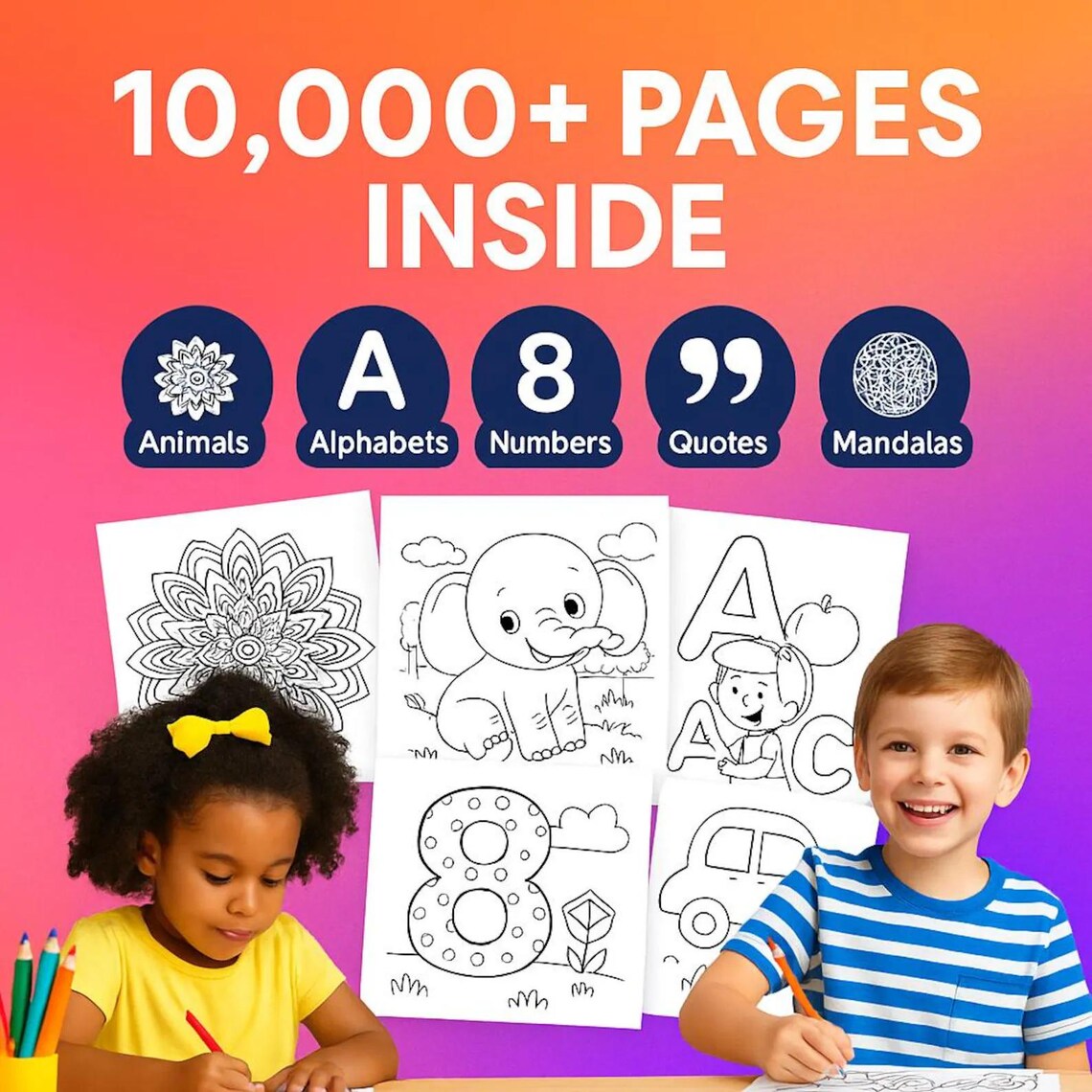Over 10,000 Kids’ Coloring Pages Bundle | Printable Sheets with PLR & MRR Rights Included + Bonus Content - Image 2