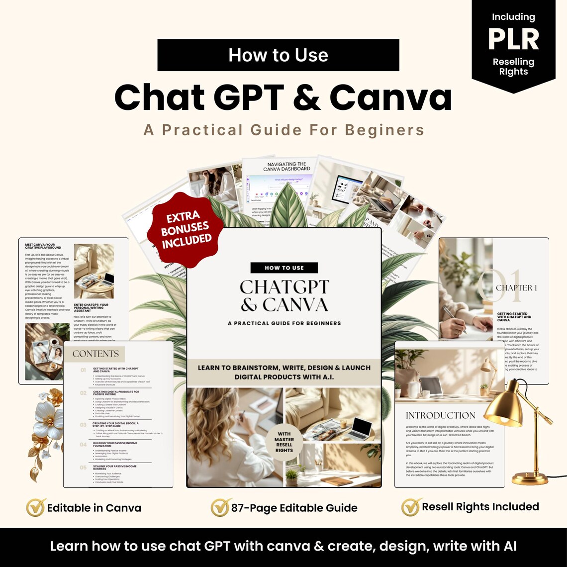 ChatGPT & Canva Guide: Digital Product Creation Ebook (PLR/MRR Template, 87 Pages + Extras) - Image 3
