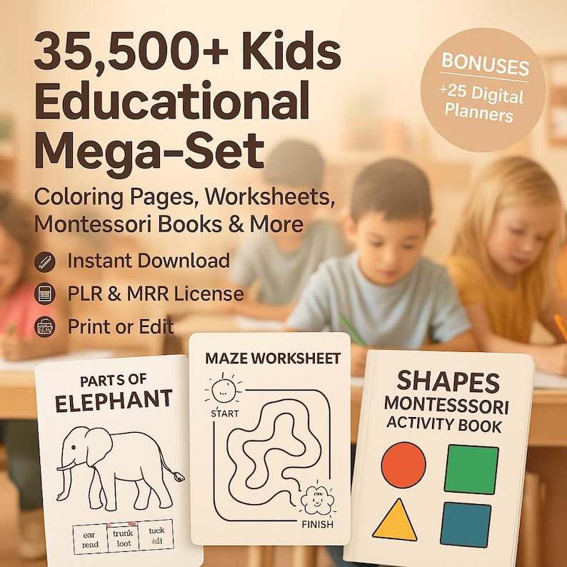 Over 35,500 Kids' Worksheets with PLR and MRR Resale Rights – Includes Coloring Pages, Educational Printables, and More! Complete Bundle for Teachers, Parents, and Entrepreneurs. - Image 4