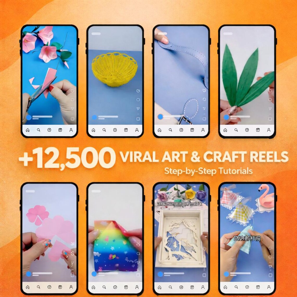 Over 12,500 Art & Craft Tutorial Reels Bundle featuring DIY Projects and Viral Videos tailored for Instagram, TikTok, and YouTube (Includes PLR and MRR). - Image 3