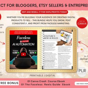 Faceless YouTube AI Automation Ebook: Canva Template with PLR and MRR Rights