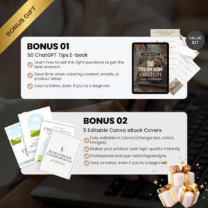 ChatGPT & Canva Guide: Digital Product Creation Ebook (PLR/MRR Template, 87 Pages + Extras)