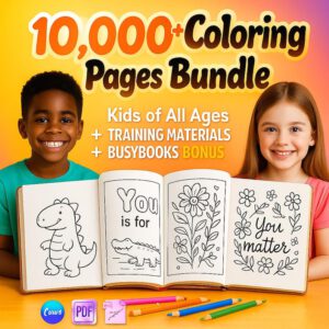 Over 10,000 Kids’ Coloring Pages Bundle | Printable Sheets with PLR & MRR Rights Included + Bonus Content