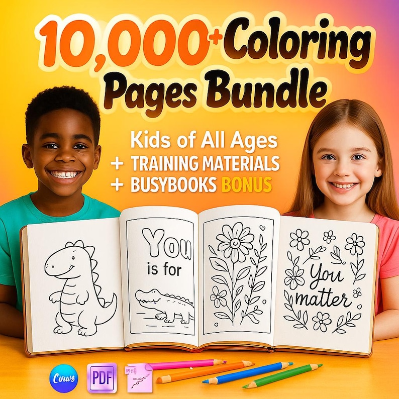 Over 10,000 Kids’ Coloring Pages Bundle | Printable Sheets with PLR & MRR Rights Included + Bonus Content